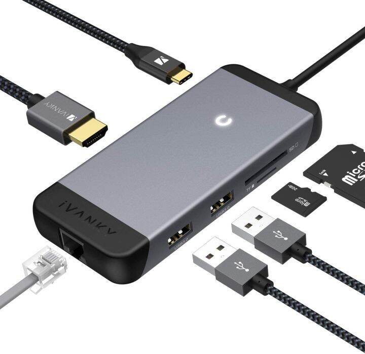 ivanky-7in1-usb-c-hub-ชารจ์ไฟ-pd-100w-1จอ-4k-30hz-usb-c-usb-a-sd-card-gigabit-ethernet-รับประกัน-1ปี