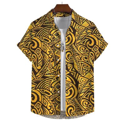 เสื้อฮาวายใหม่เสื้อพิมพ์ลายพื้นเมืองสำหรับผู้ชายเสื้อผ้าเสื้อใส่ได้ทุกวันแขนสั้นดีไซน์3d แนวสตรีทเสื้อโอเวอร์ไซส์สำหรับผู้ชาย