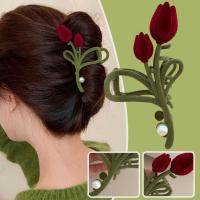 French Style High-quality Velvet Tulip Clip Female Shark Large Hair Accessories Hair Clip Clip F0Z4