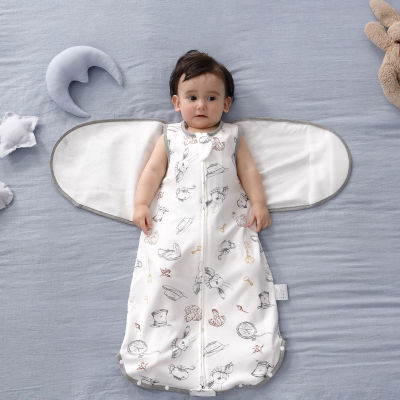 ถุงนอนเด็กสวมใส่ผ้าห่มทารกแรกเกิดพันห่อกระสอบตาข่ายผ้าฝ้ายไม้ไผ่ฤดูใบไม้ผลิถุงนอนการเปลี่ยนผ้าอ้อม