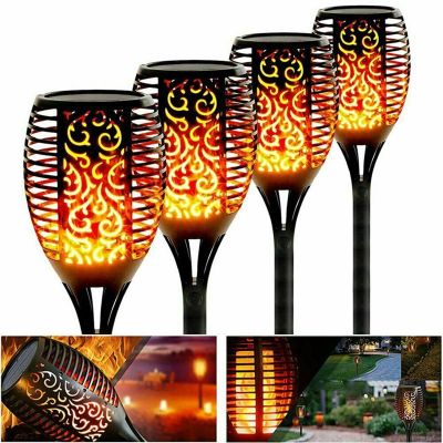 4Pcs Solar Torch Flame Dancing Light LED Flickering Outdoor Garden Flame Lamp