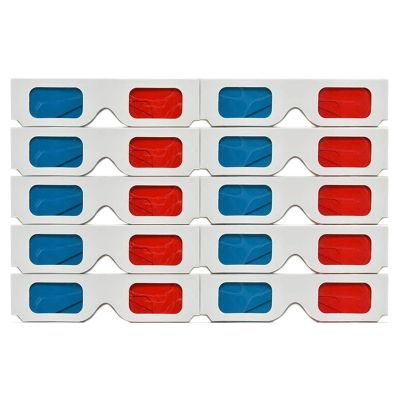 3D Glasses, 10 Pairs Red and Blue Paper Stereo Lenses for Movies Set Anaglyph Paper 3D Glasses