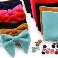 Big Bowties for Mens Velvet Bow Ties Pocket Square Wedding Marriage Solid Color Bowknots Gravatas of Vestidos Cufflinks Tie Sets Nails Screws Fastener