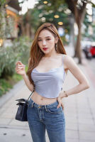 Cami-Crop Satin Sexy Back?[พร้อมส่ง]?เสื้อครอปสายเดี่ยวผูกหลัง ผ้าซาติน เย้ายวลโชวแผ่นหลัง Free Size