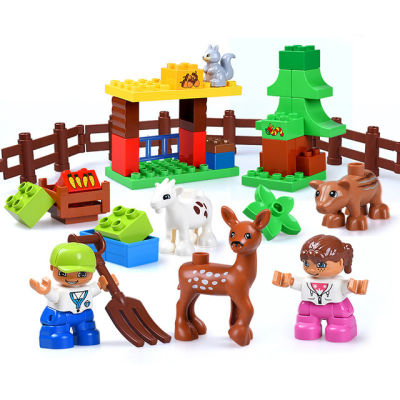 Big Size Building Blocks Happy Farm Mini Animal Figures Set For Kids DIY Compatible All Brands City Big Bricks Baby Toy Gift