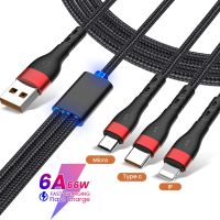 ใหม่6A Super Fast สายชาร์จ3 In 1ไนลอนถักสายเคเบิลข้อมูล IOS Micro USB Type-C สำหรับ iPhone 13 12 11 Huawei Xiaomi Samsung New