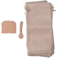 12 Pieces Burlap Wine Bags Jute Wine Bottle Bags with Drawstrings Reusable Wine Gift Bags with Tags for Party Blind Tasting Birthday Wedding Travel Housewarming