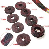 1/ 5/10M Insulation Braided Sleeves 4/6/8/10/12/15/20/25mm Tight PET Expandable Cable Sleeve Wire Cable Protection Red &amp; Black Electrical Circuitry Pa