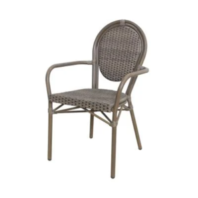 Synthetic rattan chair with armrests indoor/outdoor size 54 x 56 x 89 cm.- (Max load 100 kg.) - light gray/black