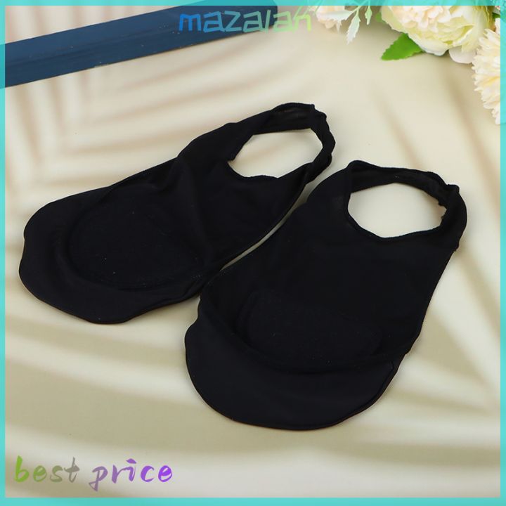 mazalan-ปากตื้นแบบมองไม่เห็น-1คู่ถุงเท้าผ้าไหมกันลื่นสำหรับรองเท้าส้นสูงผ้าไหมน้ำแข็งบางครึ่งฝ่ามือ