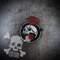 ตัวรีดติดเสื้อ ตัวรีดลายปัก อาร์มปัก Skull &amp; Roses (Life &amp; Death) Patch - 7cm(L)x7cm(W)