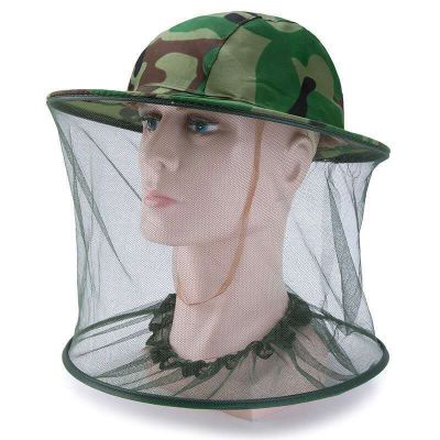 ；。‘【； Camouflage Male Fishing Hat Anti-Bee Insect Anti-Mosquito Net Anti-Insect Hat Mesh Fishing Hat Outdoor Hat With Sun Cover