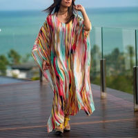 2023 การพิมพ์ชีฟองชุดคลุมบิกินี่ V คอแยก Pareo Beach เสื้อ Kaftan Saida De Praia เชือก Boho De Plage ชุดว่ายน้ำขนาดพิเศษ