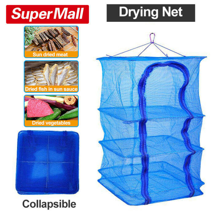 4 Layers Foldable Drying Fishing Net Rack Hanging Vegetable Fish Dryer