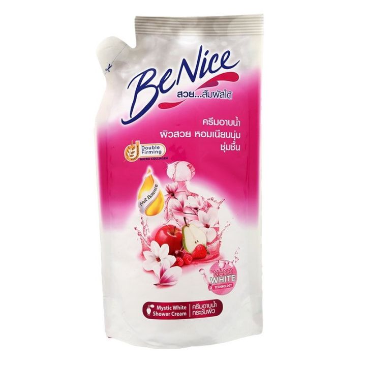 fernnybaby-บีไนท์-benice-400ml-ครีมอาบน้ำบีไนซ์-ผิวสวยกระจ่างใสเปร่งประกาย-ครีมอาบน้ำบีไนซ์ถุงเติม-สีขาว-400-มล