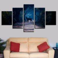 Lizhanmin Bison On On The Wilderness Road Canvas HD พิมพ์โปสเตอร์ Home Decor Wall Art รูปภาพ5ชิ้นชุดภาพวาด