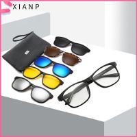 XIANP ขี่จักรยาน/ขับรถ แว่นกันแดดโพลาไรซ์แบบคลิปแม่เหล็ก การป้องกัน UV400 6 Iin 1คลิปแว่นตาขี่จักรยาน วินเทจ ชุดแว่นกันแดดพร้อมกระเป๋า สำหรับผู้หญิงและผู้ชาย