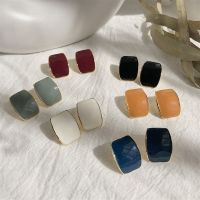 【YF】 Stylishly Luxurious 6 Color Square Enamel Korean Non Pierced Clip on Earrings for Elegant Women Simple Female Ear Clips Jewelry