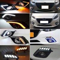 2ชิ้น DRL สำหรับ Mazda 3 Mazda3 Axela 2014 2015 2016 LED กลางวัน Lampu Jalan กลางวันไฟตัดหมอกกับเปิดสัญญาณไฟ