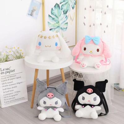 กระเป๋าเป้สะพายหลัง Kawaii Sanrio Plush Kuromi My Melody Cinnamoroll กระเป๋าผ้ากำมะหยี่อะนิเมะขนาดใหญ่ยัดกระเป๋าเป้สะพายหลังน่ารักของเล่นสำหรับเด็กผู้หญิงของขวัญ