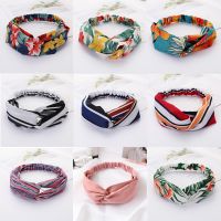 【YF】 Women Knotted Hair Bands Girls Print Flower Headbands Fashion Vintage Cross Turban Bandage Bandanas Accessories FD808