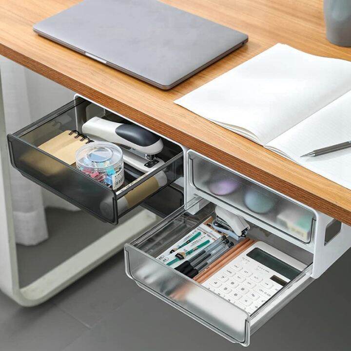 under-desk-storage-drawer-slide-out-hidden-self-adhesive-organizer-attachable-drawer-organizer-with-2-layers