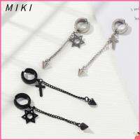 MIKI Unisex โซ่แบบหนีบได้แบบไม่เจาะห่วงหอยสังข์ห้อยหกจุดดาว/ไขว้ต่างหูห่วงยาวแบบไม่สม่ำเสมอ