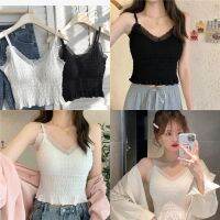 พร้อมส่ง เสื้อสายเดี่ยวสม๊อคทั้งตัว เสริมบราฟองน้ำด้านใน ผ้านิ่มยืดเยอะ สายปรับได้ตามต้องการ แต่งขอบระบายลูกไม้ LG098