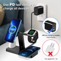 (HOT)4 In 1 Magnetic Wireless Charger Stand 15W Fast Qi Charging Station สำหรับ 14 13 12 Pro Max 8 7 6 5 Pro