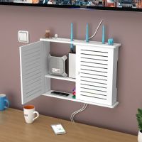 № Wireless Wifi Router Shelf Storage Box Wall Hanging Wood-Plastic Organizer Box Cable Power Bracket Organizer Box DIY Home Decor
