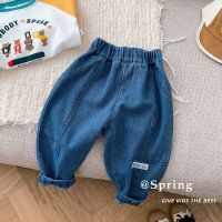 2023 Spring Autumn Children Boys Pants Cotton Denim Solid Loose Patched Brand Jeans Simple Sports Infant Pants For 0-6Y Boys