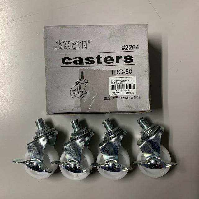 [100 ORIGINAL] MARKSMAN NYLON CASTER WHEEL (BRAKE) 2”50MM (4PCS/SET