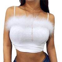 ❈▦✠ Bar Soft Shirt Design Fashion Fluffy Fur Sleeveless Crop Ladies Camis