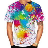 2023 New2023ใหม่แฟชั่นสี Splatter Tie-Dye 3D พิมพ์เสื้อยืดผู้ชายและผู้หญิงฤดูร้อนสบายๆแขนสั้น Hipster Rainbow เสื้อ