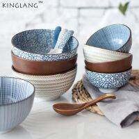 KINGLANG ชามคลาสสิคเซรามิคแบบญี่ปุ่นชามข้าวก๋วยเตี๋ยวช้อนสำหรับซุปช้อนช้อนราเมงขนาดใหญ่และ Guanpai4น้ำชา