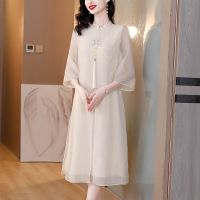 【LZ】❀  Vestido de chá zen estilo chinês feminino vestido cheongsam de verão xianqi antigo novo estilo chinês verão