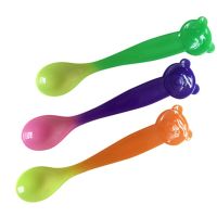 3 Colors Temperature Sensing Spoon for Boys Girls Silicone Spoon Feeding Baby Spoons Baby Care Feeding Tableware Baby Spoons Bowl Fork Spoon Sets