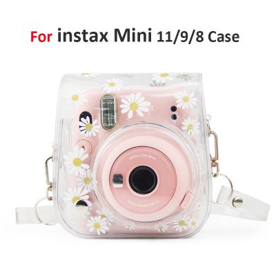 เคสกล้องพีวีซีใสลายดอกเดซี่ดอกไม้แห้งใสของแท้สำหรับ Fujifilm Instax Mini 11/9/8คลุมกระเป๋ากระเป๋าเล็ก