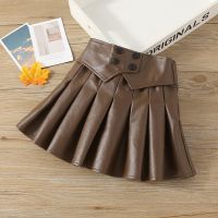 【CW】 Kids Leather Skirts 2022 New Fashion Children Pleated A-line Korean Baby Skirt 2-7Y