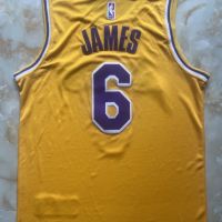 ชุดเครื่องแบบทีมเกม Nba James Lakers No.6ปักลูกบอลสีเหลืองชุดบาสเก็ตบอล Rompi Basket