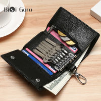 【CW】BISI GORO Genuine Leather Key Wallet Trifold Mens Key Organizer Wallet Keychain Pouch Cover Card Holder Case For Keys Coin Purse