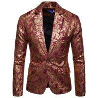 ZZOOI Mattswag Mens Ethnic Bronzing Floral One Button Blazers Fashion Nightclub Prom Wedding Dress Clothing Casual Daily Street Wears