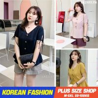 Plus size เสื้อผ้าสาวอวบ❤ เสื้อสาวอวบอ้วน ไซส์ใหญ่ ผู้หญิง เสื้อชีฟองผู้หญิง ทรงหลวม แขนสั้น คอวี สีพื้น ฤดูร้อน สไตล์เกาหลีแฟชั่น V728