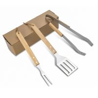 3PCS Wooden Handle Shovel Fork BBQ Barbecue Set Grill Household Barbecue Clip Outdoor Barbecue Tools