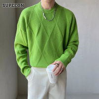 SUPEEON丨ตรวจสอบเสื้อสเวตเตอร์คอกลมหลวมเสื้อกันหนาวหรูหรา Legging Men S Thermal Sweater