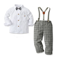 Toddler Kids Clothes Suit Long Sleeve White Shirt +Suspender Pants Infant Boys Set 4 Pieces Children Fall Formal Costume