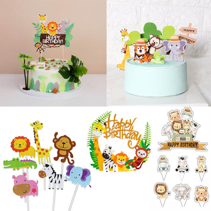 Jungle Animals Cake Toppers Cupcke Flag For Kids Birthday Party ...