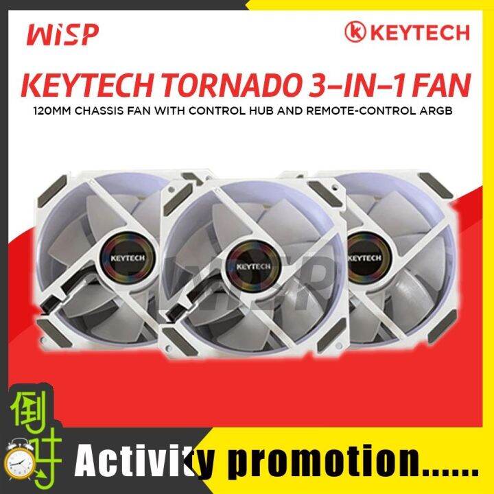 Keytech White/ Black Tornado 3in1 120mm Chassis Fan with Control Hub ...