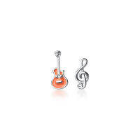 100 Real 925 Sterling Silver Dainty Zircon Music Note Treble Clef Stud Earrings for Women Girls Music Lovers E0071