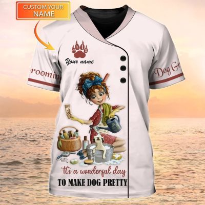 Summer Mens T-shirt Dog Groomer Pesonalized Name 3D Print T Shirt Unisex Casual Tops Pet Grooming Salon Harajuku Funny Uniform